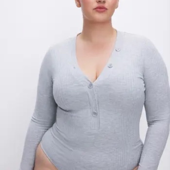 Good American Gray long sleeve ribbed henley bodysuit Sz 2XL Fall casual - Picture 1 of 10